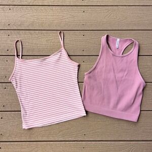 Pink Striped Tank Top Bundle (2 Pieces) Size Large Summer Preppy